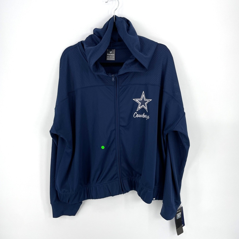 Fanatics Dallas Cowboys Womens 2XL Navy Blue Full Zip Mesh‎ Accent Hoodie Jacket